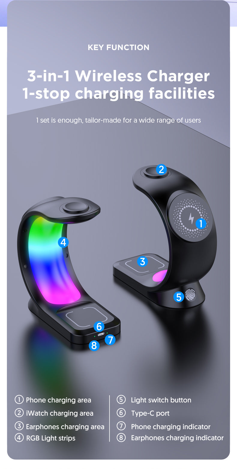 4-in-1 Magnetic Wireless Charger with RGB Light