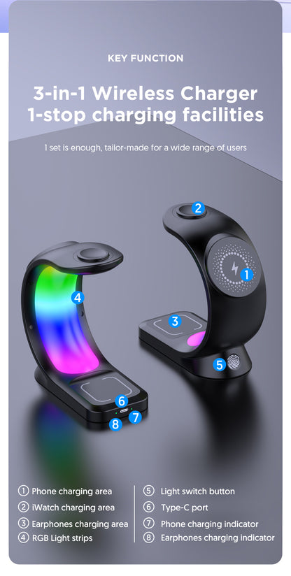 4-in-1 Magnetic Wireless Charger with RGB Light